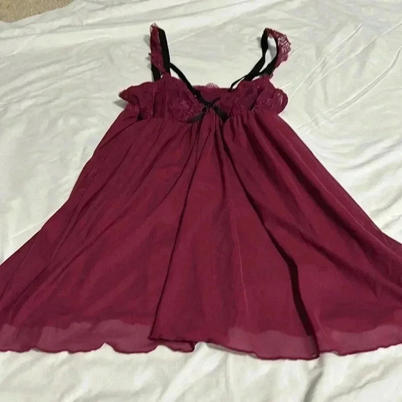 Torrid Curve Mesh Cap Sleeve Strappy Babydoll burgundy lingerie size large - Picture 3 of 7